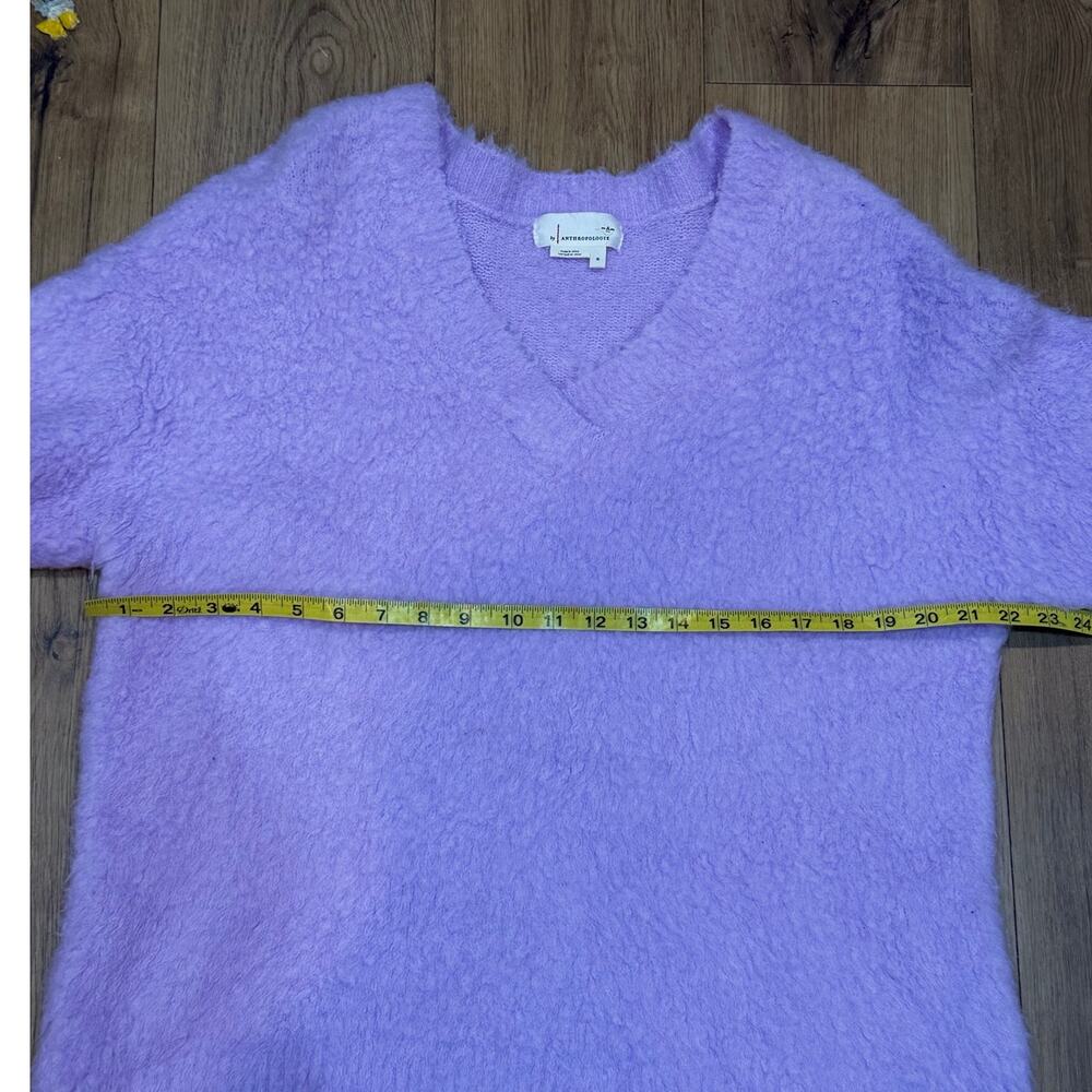 By Anthropologie Sweater Purple Boucle Fuzzy V Neck Women’s Size M - Picture 7 of 9